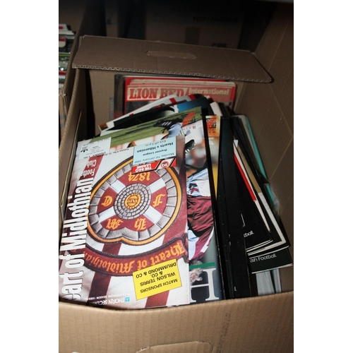 367 - Five boxes of football programmes to include Aberdeen, Hibs, Hearts, etc.