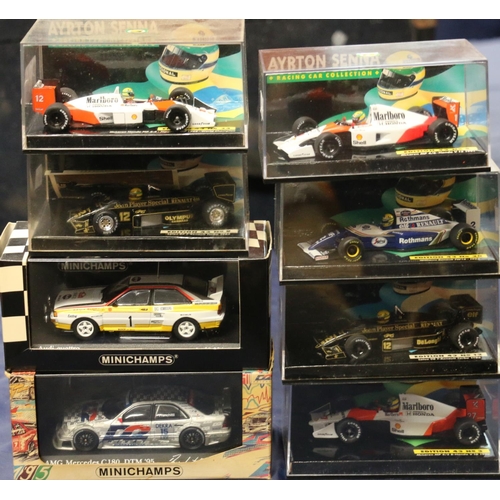 Pauls Model Art Minichamps, six Ayrton Senna Racing Car Collection 1:43  scale models including 88439