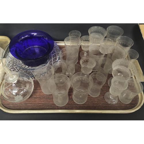 2 - Waterford Crystal bon-bon dish, boxed, cut drinking glasses, Bristol blue glass style dish and glass... 