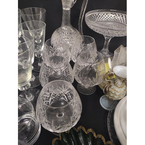 3 - Large collection of glassware to include a crystal claret jug, tumblers, dishes etc.