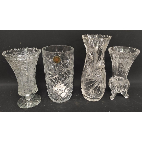 61 - Large quantity of cut and other glassware to include vases, water jugs, jelly moulds, glass candlest... 