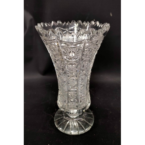 61 - Large quantity of cut and other glassware to include vases, water jugs, jelly moulds, glass candlest... 