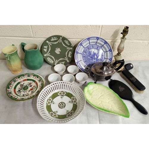 84 - Wedgwood green jasper ware plate, Spode calendar plate 20cm, Royal Worcester ramekins etc.