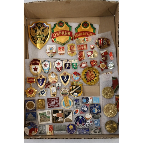 765 - Collection of Russian Soviet enamel badges including political, Space program, Law etc. (66)