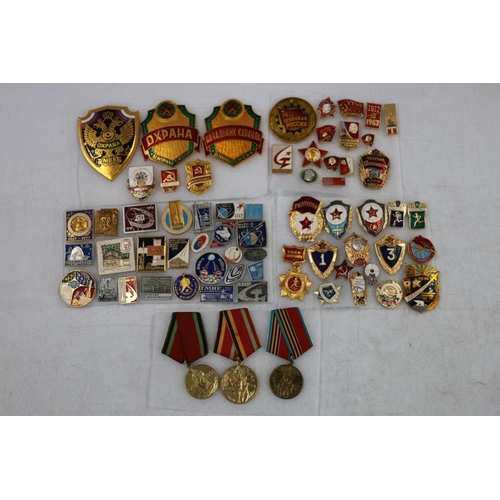 765 - Collection of Russian Soviet enamel badges including political, Space program, Law etc. (66)