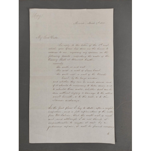 110 - Documents - Northumberland - Alnwick Castle.  1855. Original manuscript copy report & further co... 