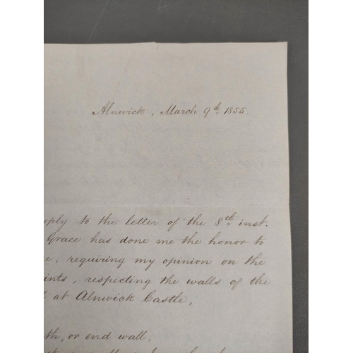 110 - Documents - Northumberland - Alnwick Castle.  1855. Original manuscript copy report & further co... 