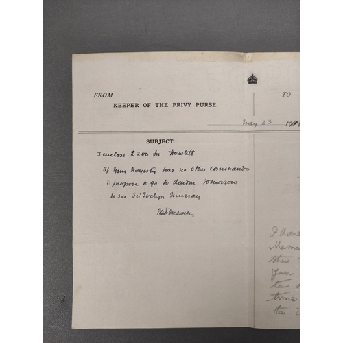 120 - Document - Royalty - King George V manuscript initialled pencil note to Ponsonby.  1929 printed crow... 