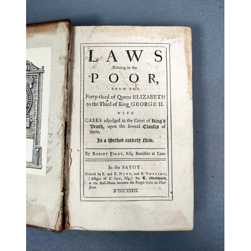 128 - FOLEY ROBERT.  Laws Relating to the Poor. Calf. Bookplate of Law Library of Los Angeles, 1... 