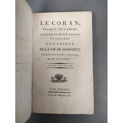 178 - SAVARY (Claude-Etienne). (Trans). Le Coran Traduit De L`Arabe, Accompagne de Notes. Vol. 1. Commence... 