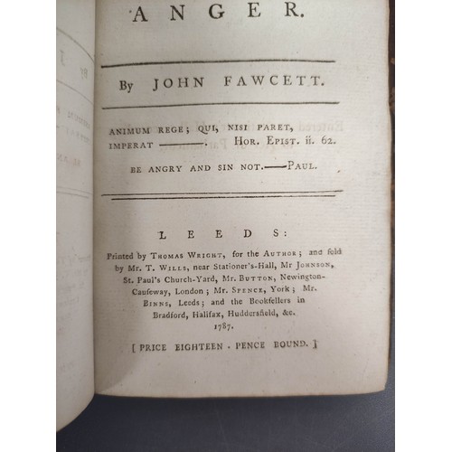 25 - FAWCETT JOHN.  An Essay on Anger. 150pp plus contents & subscriber's list. 12mo. Rebac... 