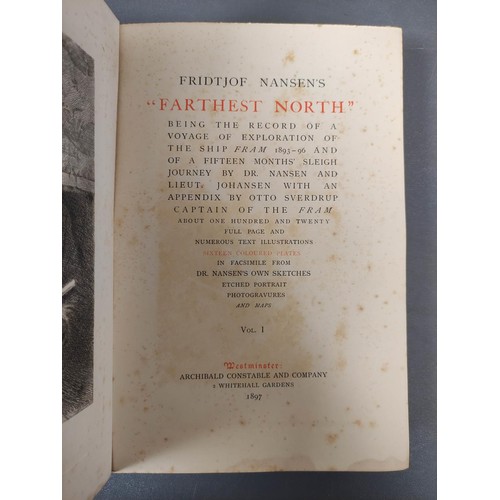 84 - NANSEN FRIDTJOF.  Farthest North. 2 vols. Col. plates & other illus. Orig. green ... 