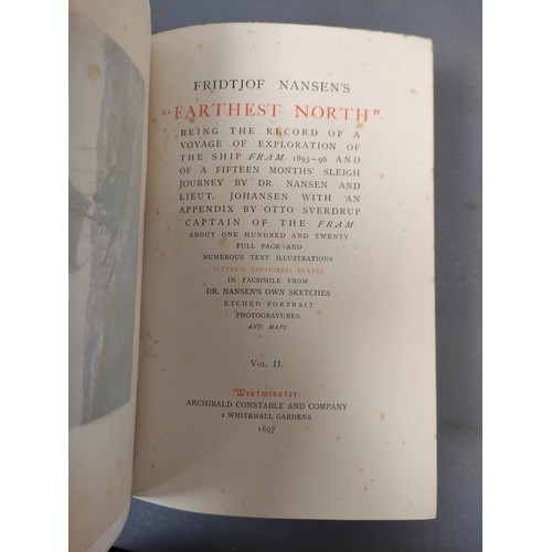 84 - NANSEN FRIDTJOF.  Farthest North. 2 vols. Col. plates & other illus. Orig. green ... 