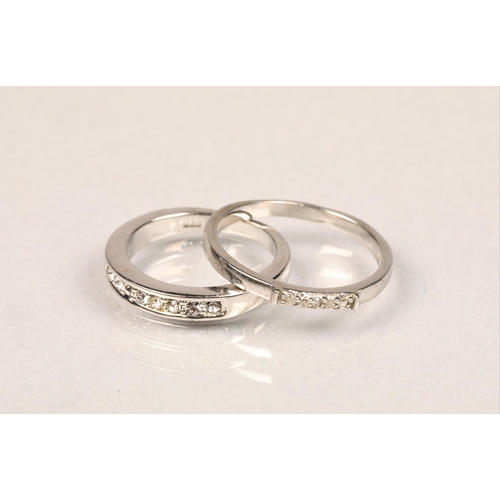 169 - One sterling silver diamond set ring size Q, and one white metal white gem set size K