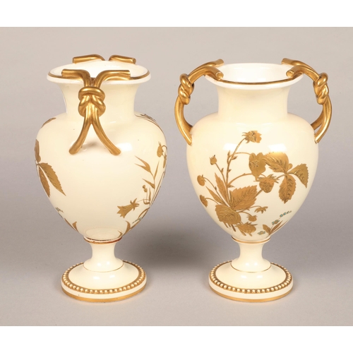 1 - Pair of Davenport cream and gilt twin handled vases (2)