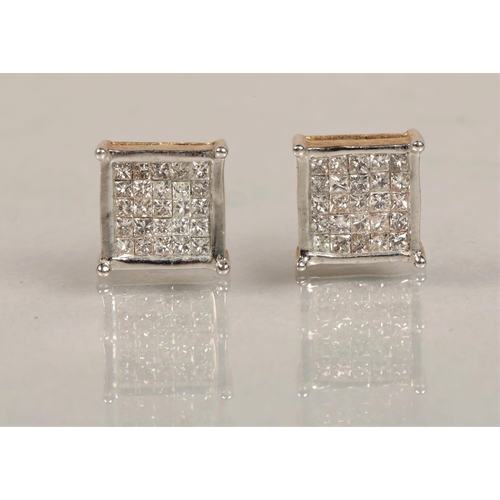 105 - 9ct yellow gold and white stone square earrings