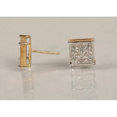 105 - 9ct yellow gold and white stone square earrings