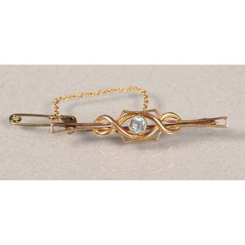 122 - Yellow metal white gem set pin brooch