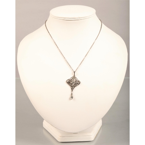 138 - Silver white gem set art nouveau style pendant on silver chain