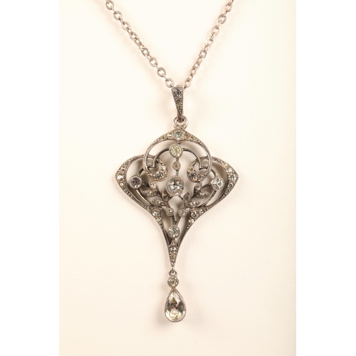 138 - Silver white gem set art nouveau style pendant on silver chain