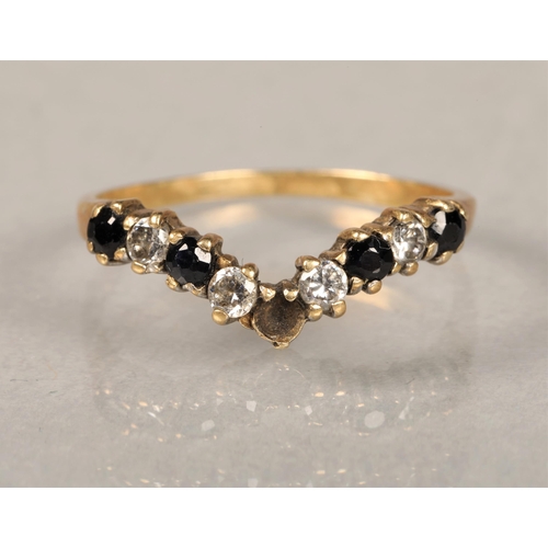 142 - White and black gem set yellow metal ring, size N/O