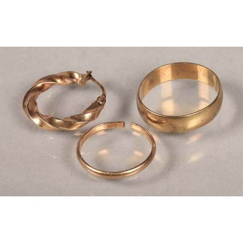 166 - 9ct gold band ,damaged 9 ct gold band&9ct gold earring3.9 grams