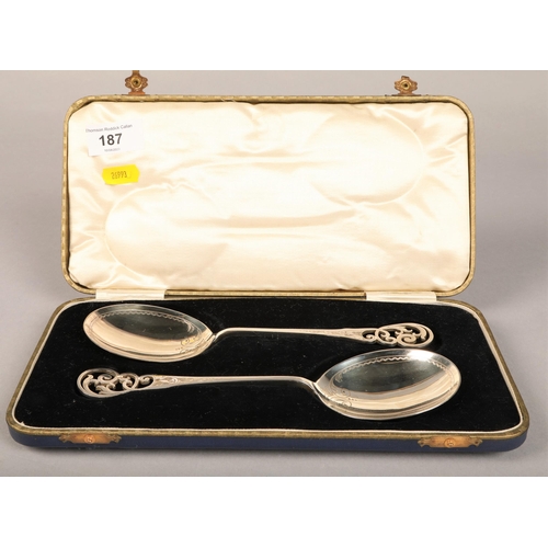 187 - EM Dickinson EP electro plated silver serving spoons in case