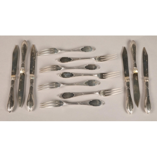 188 - Julius Herz Germany seven forks and six knives, silver, marked 800 