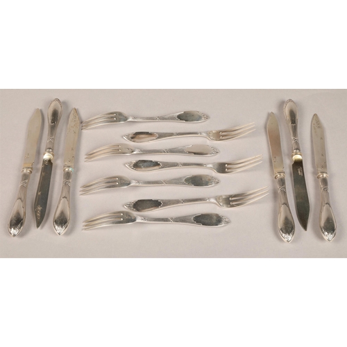 188 - Julius Herz Germany seven forks and six knives, silver, marked 800 