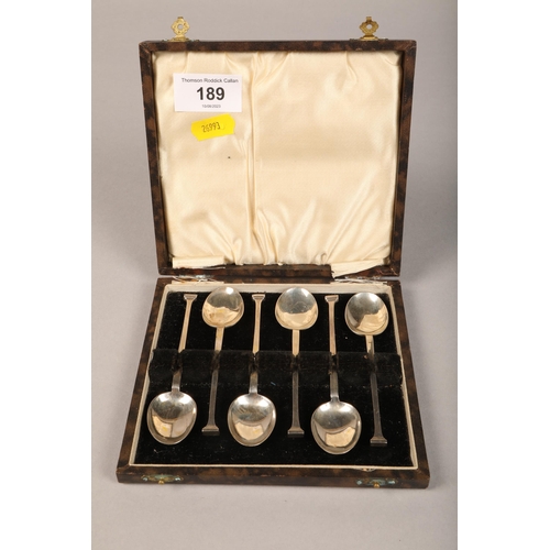 189 - Cased set six silver hallmarked coffee spoons Birmingham 1941