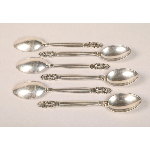 193 - Six Georg Jensen Danish sterling silver acorn teaspoons