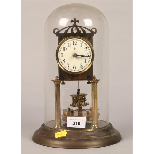 219 - Dome cased German mantle clock approx. 28 cm high