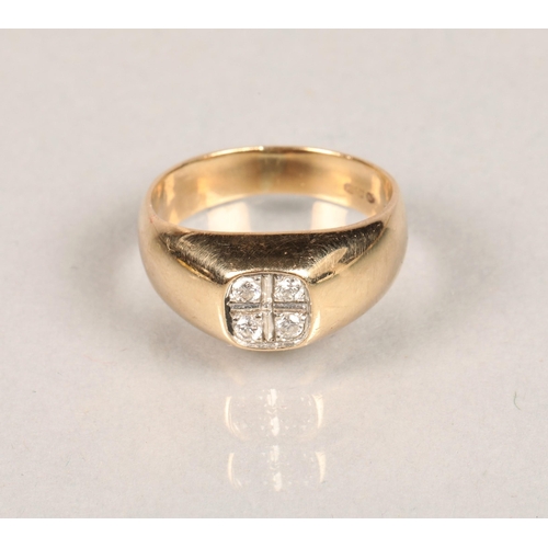 60 - 9ct gold diamond set signet ring, size T, 5.5g