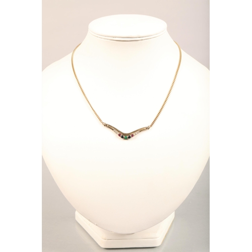 71 - Ladies 9ct gold Diamond,Emerald & Sapphire necklace , total weight 10g