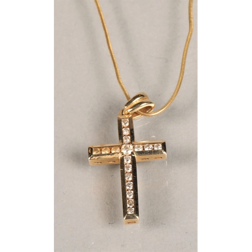 75 - 9ct gold diamond set crucifix pendant on 9ct gold chain, total weight 3.6g