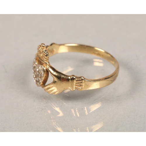 82 - 9ct gold diamond set claddagh ring size M