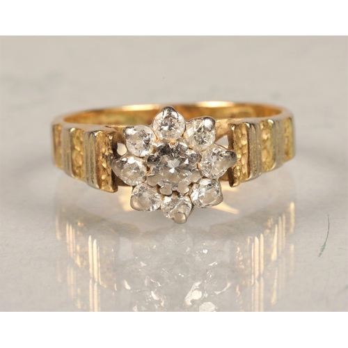 90 - Yellow gold 18 carat diamond cluster ring, size N