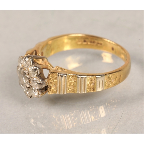 90 - Yellow gold 18 carat diamond cluster ring, size N