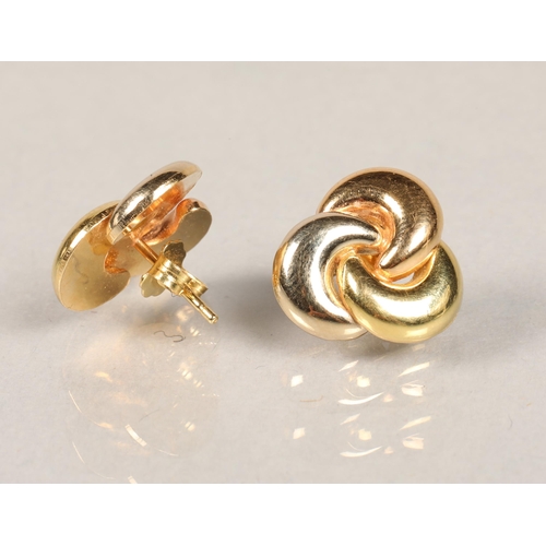 91 - Yellow 18ct gold knot earrings, 4 grams