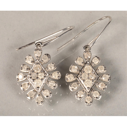 94 - 9 ct white gold and diamond drop earrings