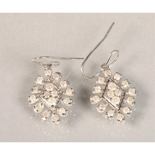 94 - 9 ct white gold and diamond drop earrings