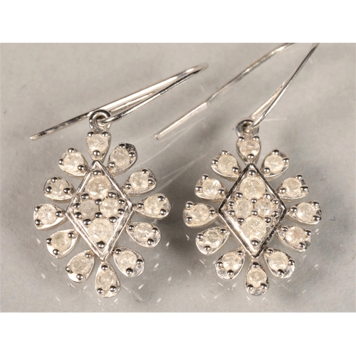 94 - 9 ct white gold and diamond drop earrings