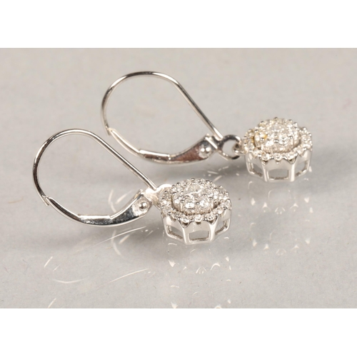 95 - 9 kt white gold and diamond drop earrings