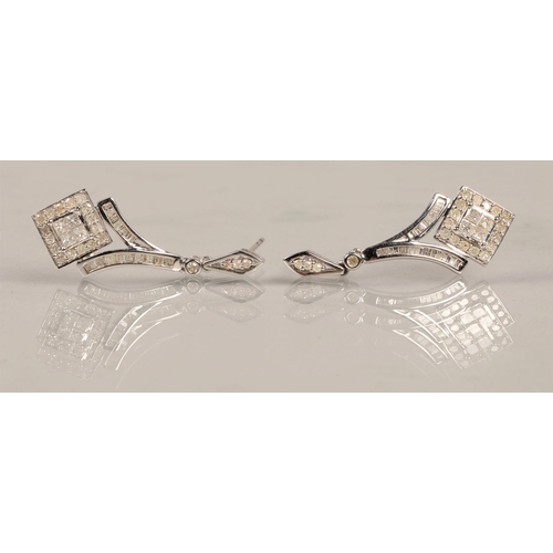 99 - Pair of 9ct white gold and diamond drop earrings