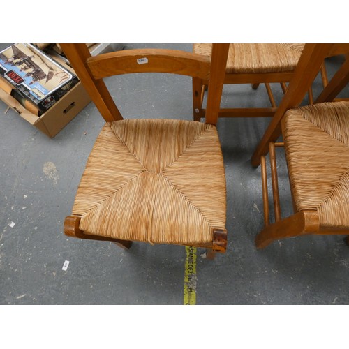 455 - Pine country kitchen table and six chairs.