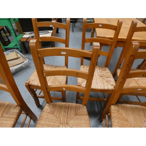 455 - Pine country kitchen table and six chairs.