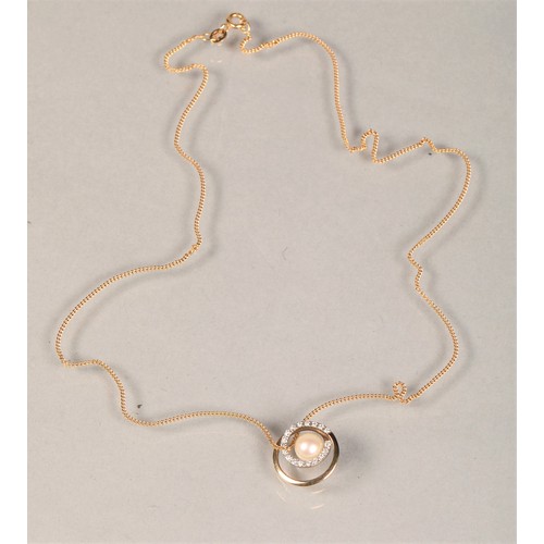 147 - 9ct gold pearl and diamond set pendant on 9ct gold chain