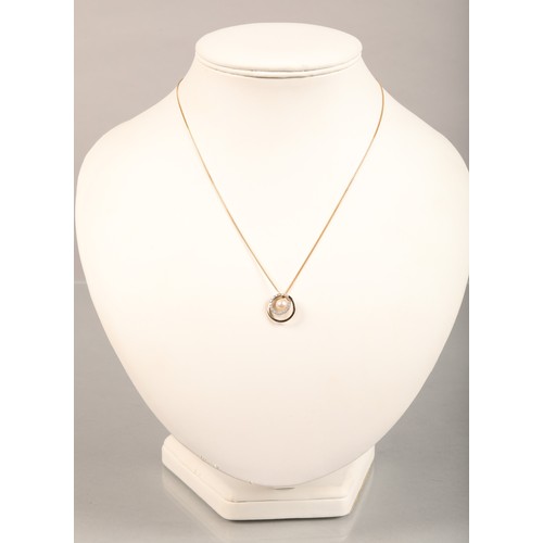 147 - 9ct gold pearl and diamond set pendant on 9ct gold chain