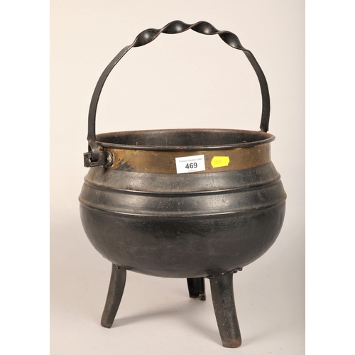 469 - Iron three footed cauldron style coal bucket 30cm h