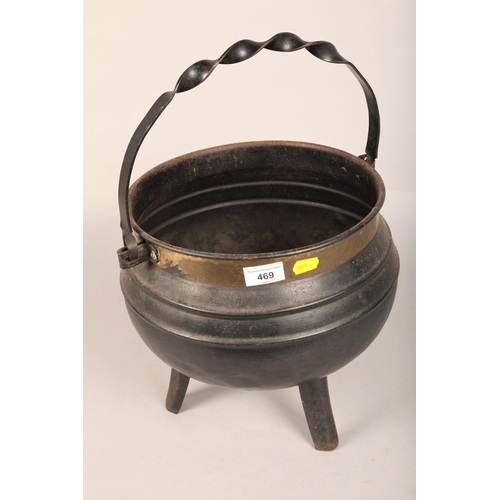 469 - Iron three footed cauldron style coal bucket 30cm h